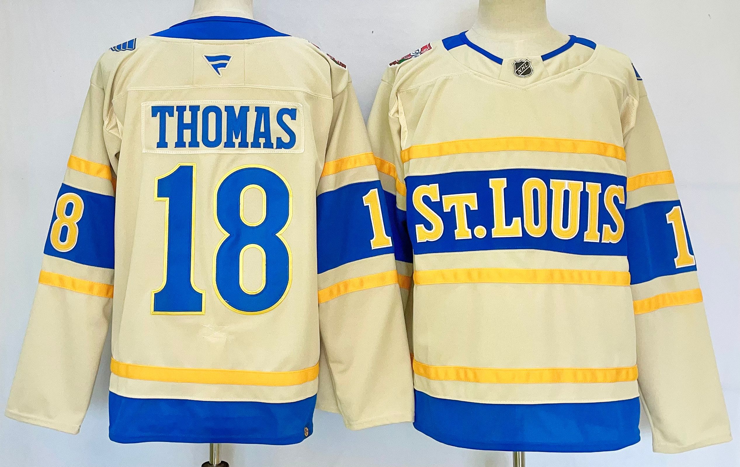 Men St.Louis Blues #18 Thomas Cream 2025 Home Premier Player NHL Jersey